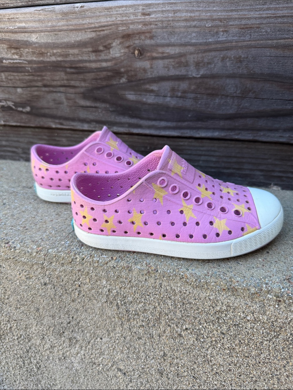 Native Shoes Kids Pink Slip-On Sneakers with Yellow Star Accents